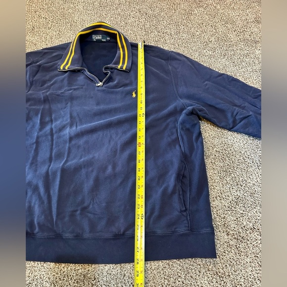 POLO RALPH LAUREN XXL Navy Yellow Mesh Knit 1/4 Quarter Zip R $138 - Picture 4 of 8